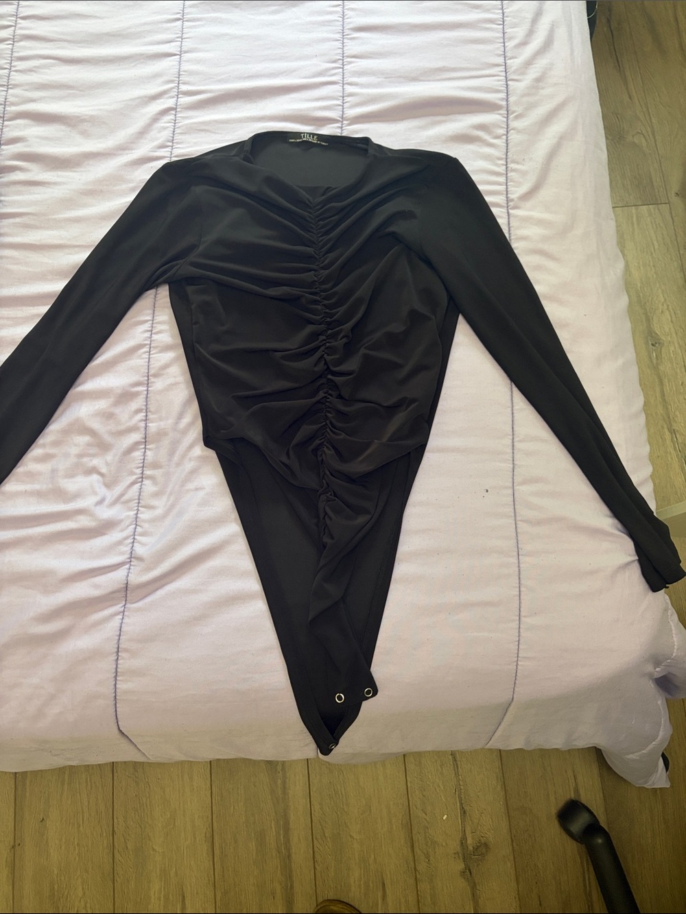 Black Ruched Long Sleeve Bodysuit